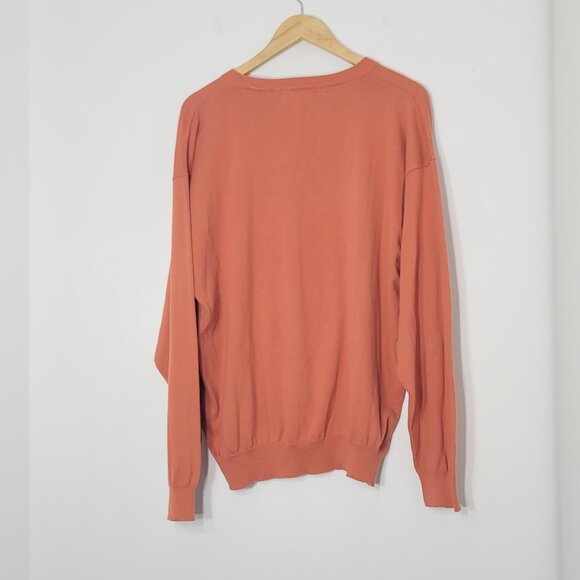 Arnold Palmer Vintage Men Orange 100% Cotton Classic V-Neck Relaxed Fit Sweater - Picture 4 of 13